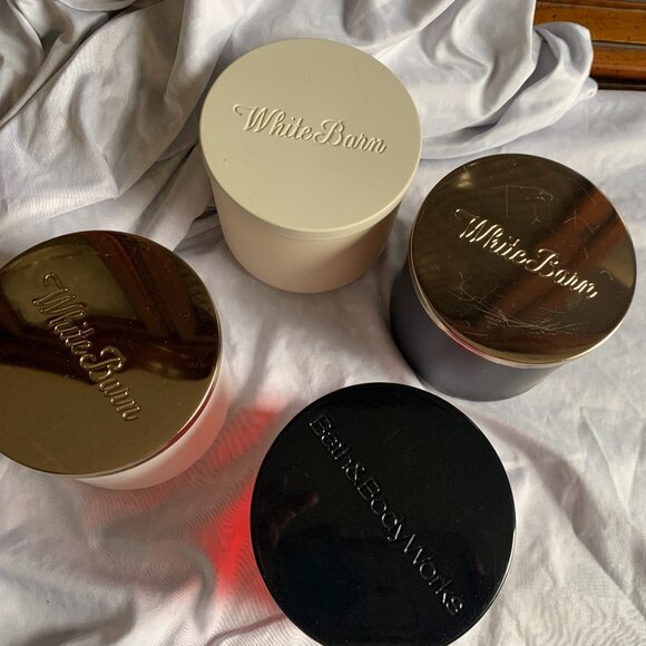 CANDLE JARS - 4 Empty Bath & Body Works White Barn 3 Wick w/ lids clean DIY jars - Picture 2 of 5